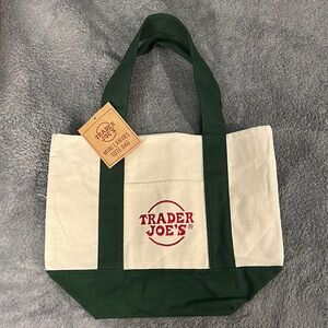 Trader Joe's Green and Cream Tote Bag